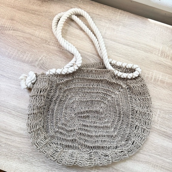 New Free People Anju Amalfi Jute Bag Tote Woven Beach Tan Cream - Picture 5 of 16